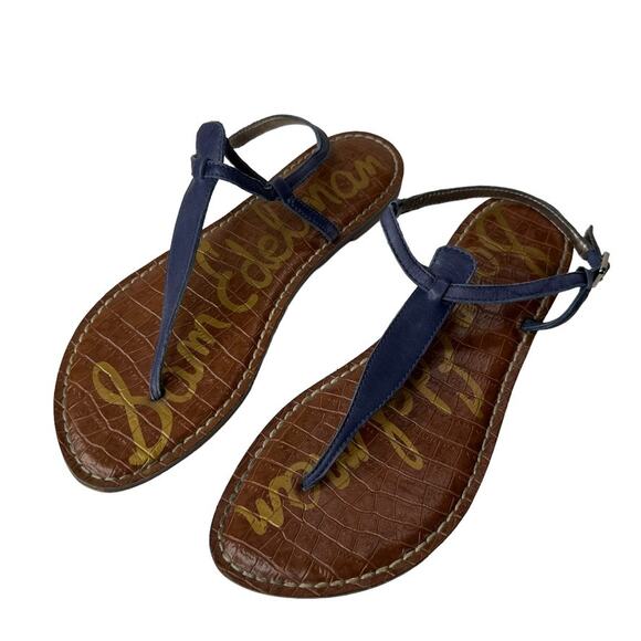 Sam Edelman Gigi Women's Blue Leather Flat Thong Sandals Size US 8 - Picture 1 of 7